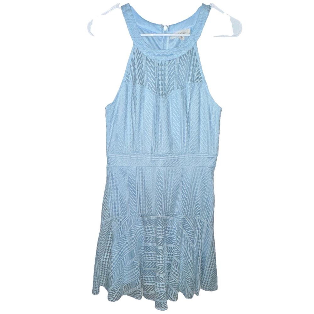 ILLA ILLA Women's Sleeveless Blue Lace Fit & Flare Halter Knee Dress Size L
